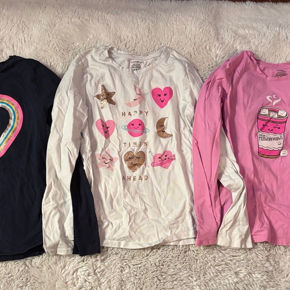 3 Cute Graphic Long Sleeve Shirts Girls size 10/12